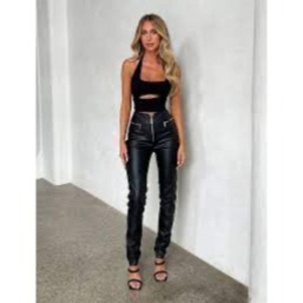 COPY - Tiger Mist Pants Womens XS Black Patent Leather High Waisted Skinny Fash…